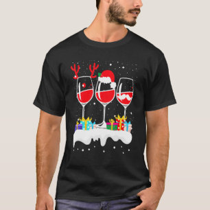 Camiseta Natal Três Vidro De Vinho Tinto Reindeer EL
