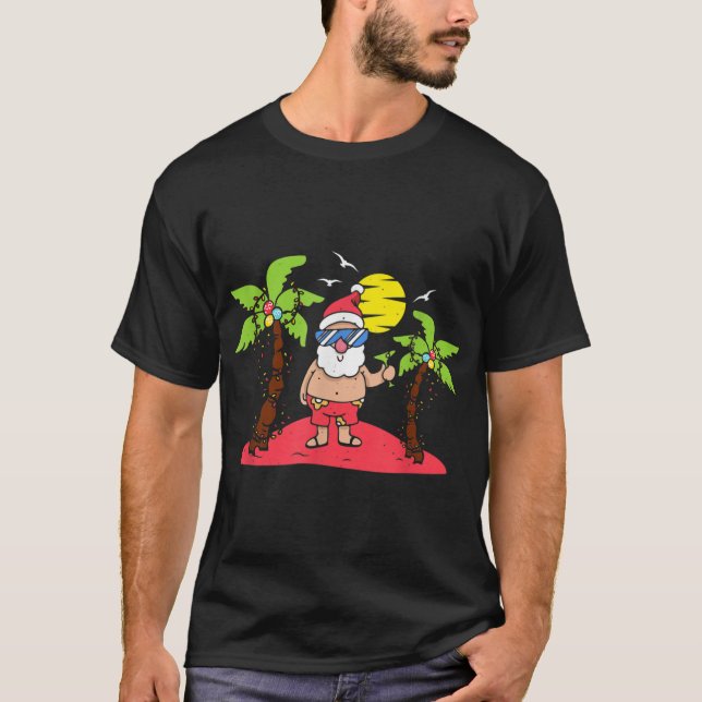 Camiseta Natal tropical Santa Claus Beach Viagem Holida (Frente)
