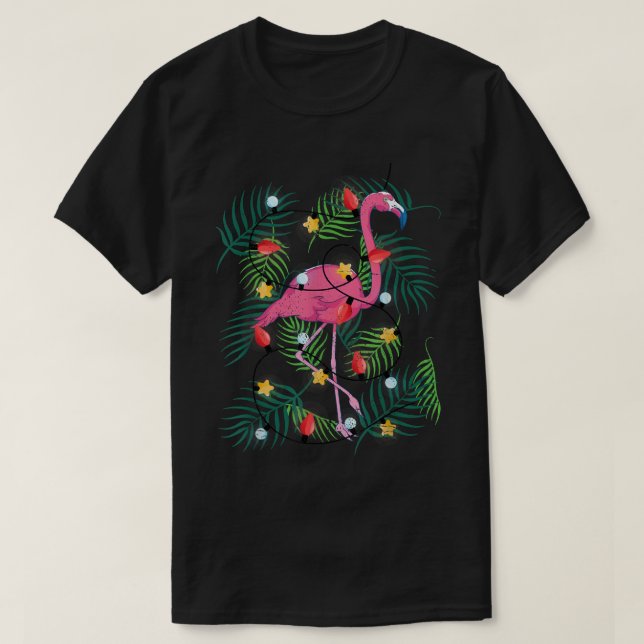 Camiseta Natal Tropical Xmas Engraçado Rosa Flamingo Havaia (Frente do Design)