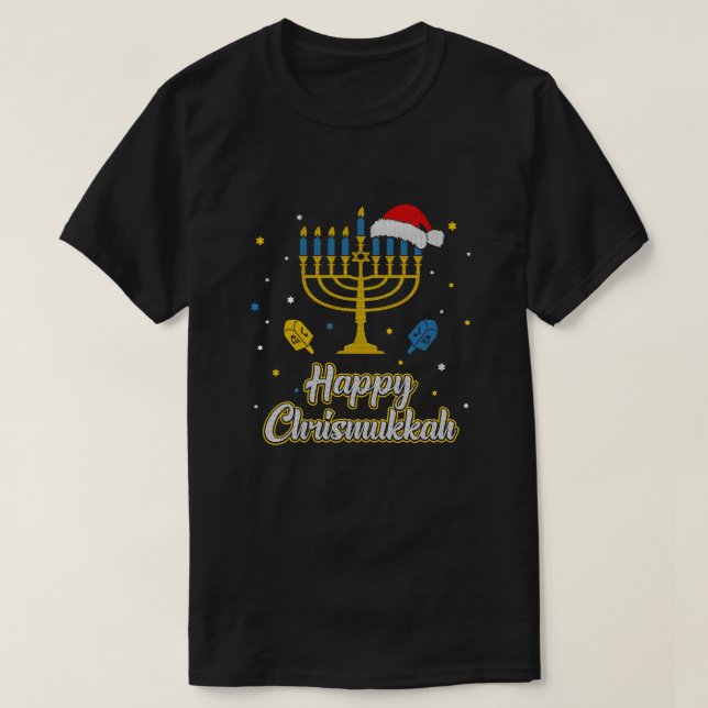 Camiseta Natal Ugly Hanukkah Sweater Menorah Happy Chri (Frente do Design)