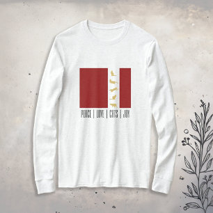 Camiseta Natal Vermelho Branco Dourado Amante de Gatos Mode