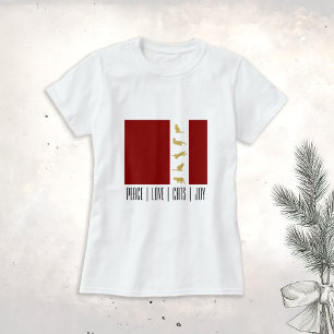 Camiseta Natal Vermelho Branco Dourado Amante de Gatos Mode