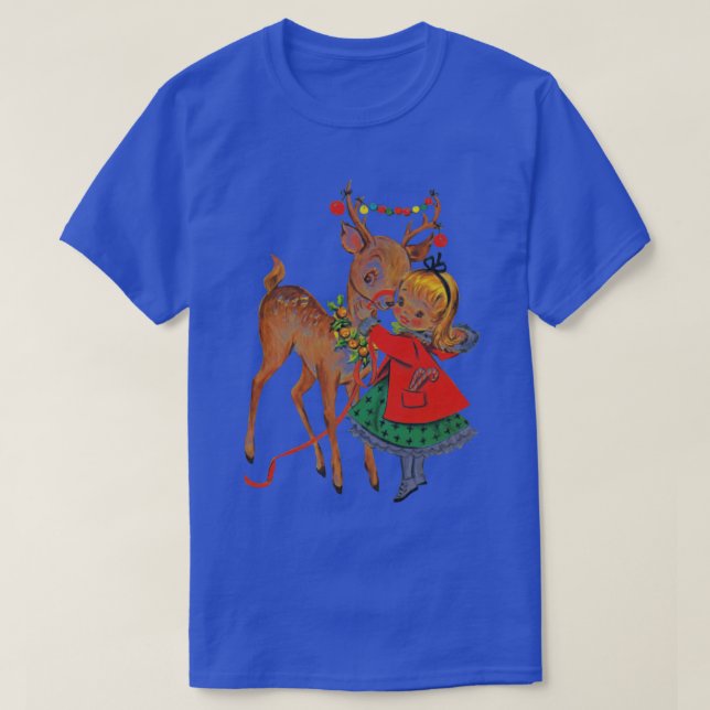 Camiseta Natal vintage Girl and Reindeer (Frente do Design)