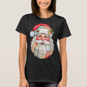 Camiseta Natal Vintage Préppy Rosto do Papai Noel Remendo d