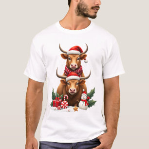 Camiseta Natal Vintage Trio de Vaca das Terras Altas da Esc