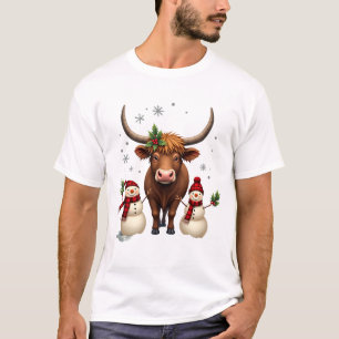 Camiseta Natal Vintage Vaca das Terras Altas com Bonecos de