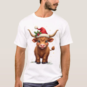 Camiseta Natal Vintage Vaca das Terras Altas da Escócia Fes