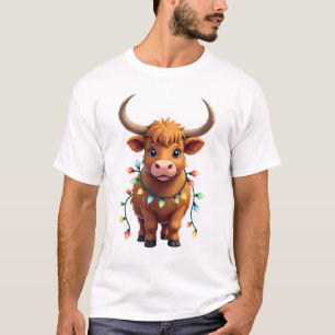 Camiseta Natal Vintage Vaca das Terras Altas da Escócia Fof