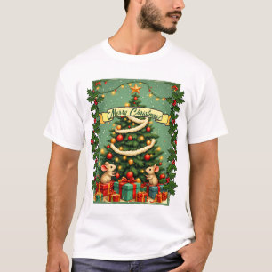 Camiseta Natal Vitoriano Ratos Felizes Vermelho Verde Azevi
