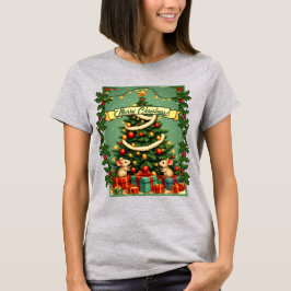 Camiseta Natal Vitoriano Ratos Felizes Vermelho Verde Azevi