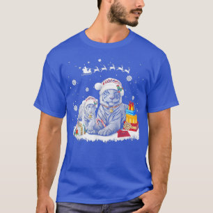 Camiseta Natal White Tiger Santa Hat Xmas dá presentes para