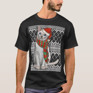Camiseta Natal Xmas Tonkinese Cat Santa Claus Hat Feia