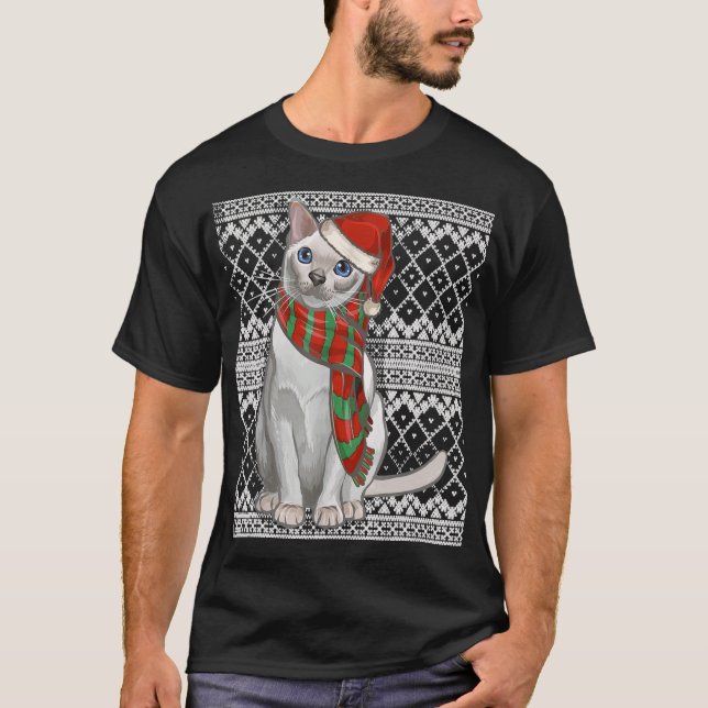 Camiseta Natal Xmas Tonkinese Cat Santa Claus Hat Feia (Frente)