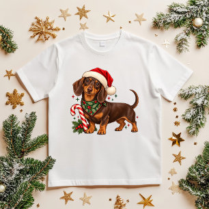 Camiseta Natalina adorável de Dachshund com chapéu de Papai