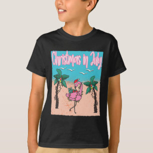 Camiseta Natalina engraçada em julho Flamingo Natal em julh