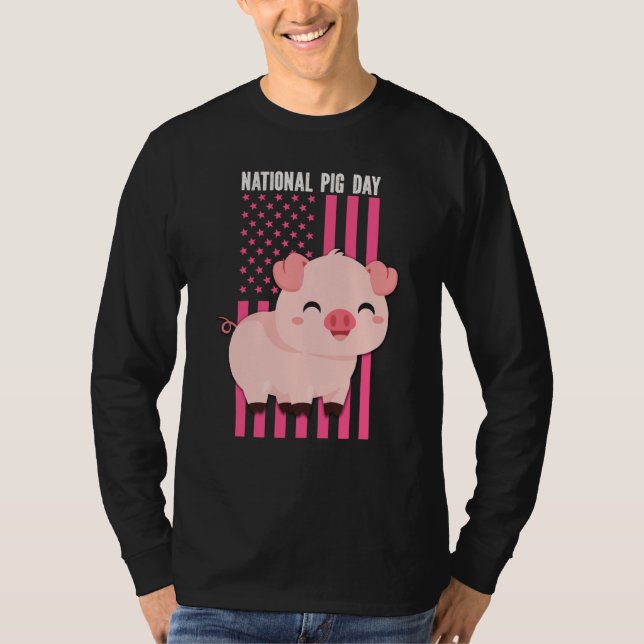 Camiseta National cute Pig Day American Flag Pink for Girls (Frente)