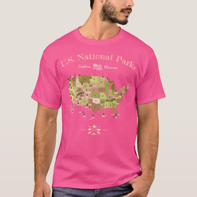Camiseta National Park Map Mostra Todos Os Parques Nacionai (Frente)