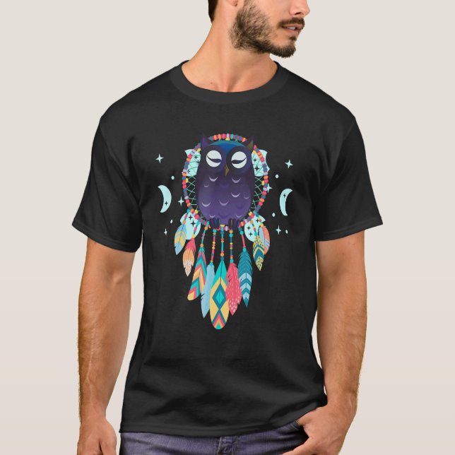 Camiseta Nativa Americana Dreamcatcher Owl Spiritual Dr. (Frente)
