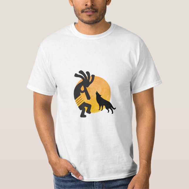 Camiseta Nativa Americana Wolf Moon Kokopelli (Frente)