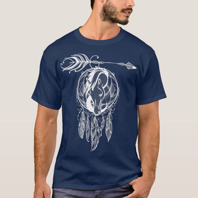 Camiseta Native American Filigree Horse Dreamcatcher 2 (Frente)