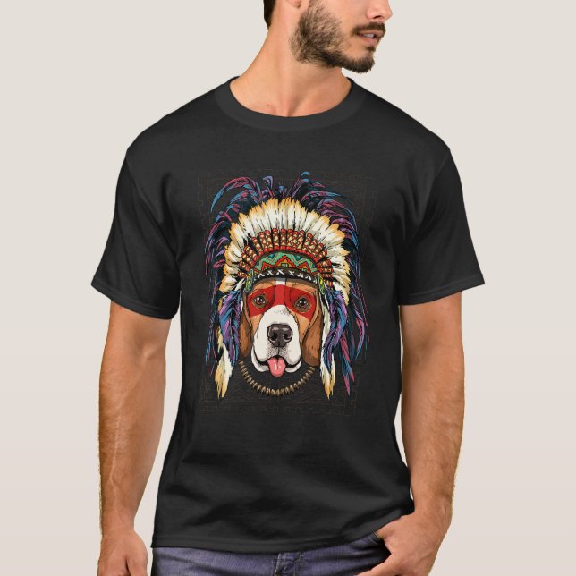 Camiseta Native American Indian Beagle Dog  Indigenous Peop (Frente)