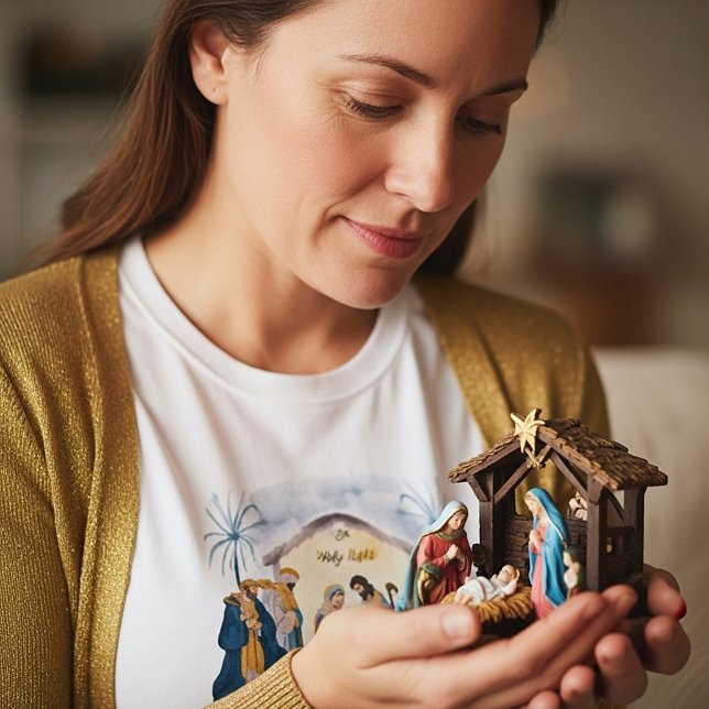 Camiseta Natividade Dourada e azul "O Santa Noite" (Criador carregado)