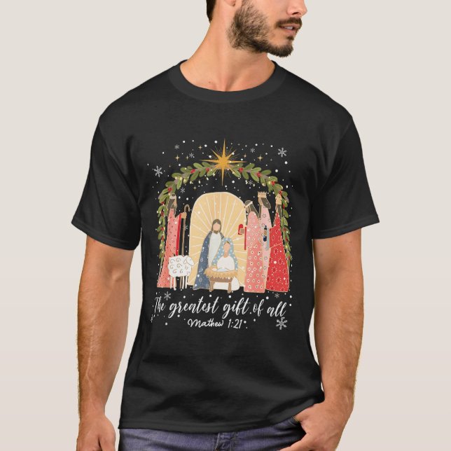Camiseta Nativity Christmas Baby Jesus Christian Greatest O (Frente)