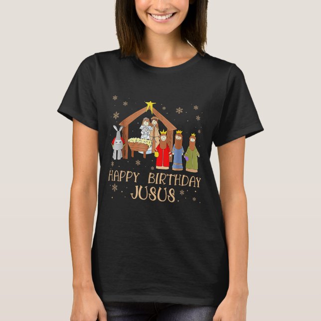 Camiseta Nativity Happy Birthday Jesus Christmas Nativity C (Frente)