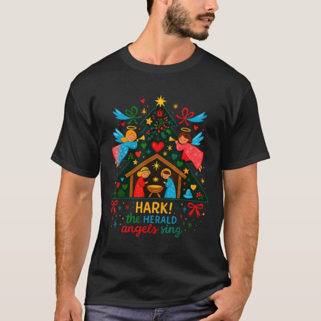 Camiseta Nativity Hark The Herald Angels Sing Cute Christma (Frente)