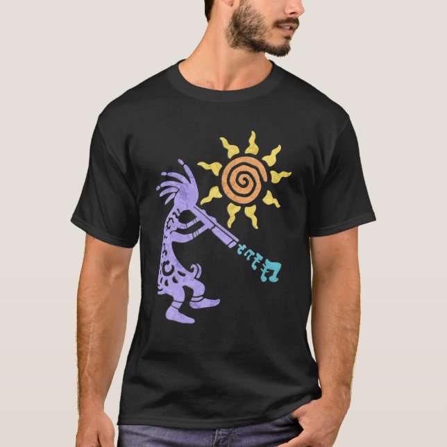 Camiseta Nativo Americano Kokopelli Musican Com Flute 1 Fan (Frente)