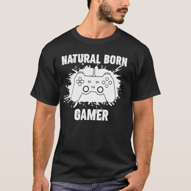Camiseta ​Natural Born Gamer - Splatter Style Gaming T-Shir (Frente)