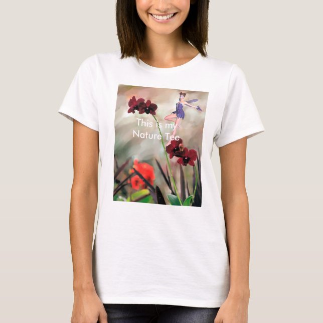 Camiseta natural com fadas e flores (Frente)