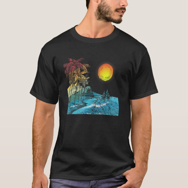 Camiseta Nature Beauty Beach Mountain Palm Tree  Ocean Para (Frente)