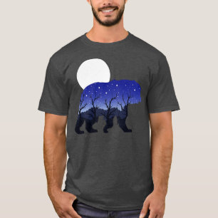 Camiseta Nature Forest Animal Moon Night Brown Bear
