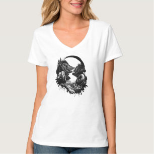 Camiseta Nature Music Fones de ouvido - Black and White Art