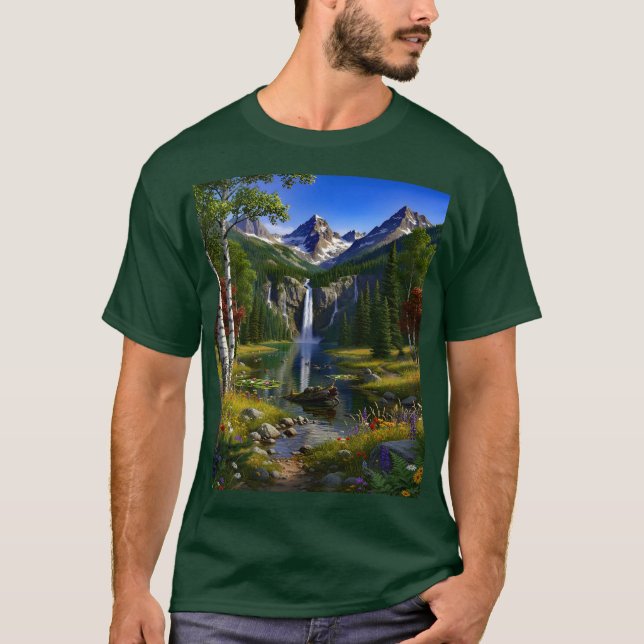 Camiseta Nature Scenery Mountains Waterfalls Lake Pond (Frente)