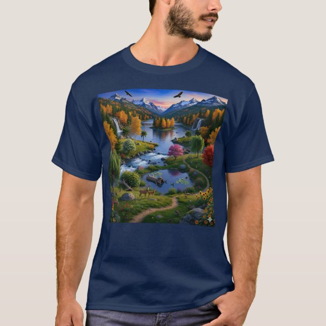Camiseta Nature Wilderness Scenery Mountains Waterfalls (Frente)