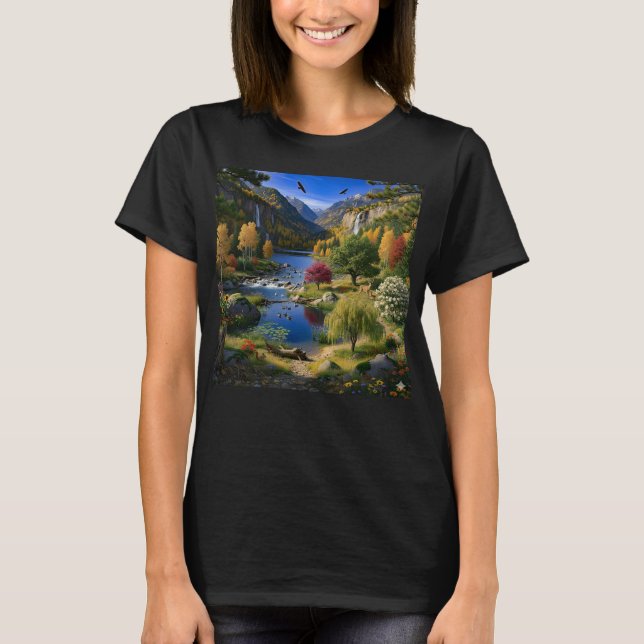 Camiseta Nature Wilderness Scenery Mountains Waterfalls (Frente)