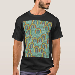 Camiseta Natureza Arco-Íris: Composição Vintage Desenhada À