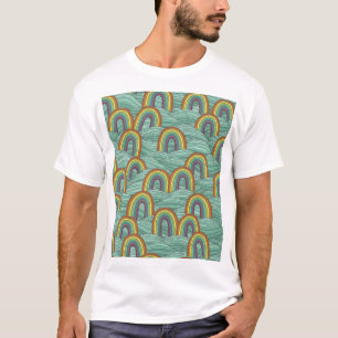 Camiseta Natureza Arco-Íris: Composição Vintage Desenhada À