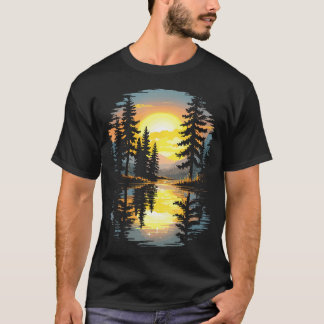 Camiseta Natureza Árvores Reflexo Pôr do Sol Floresta Ao Ar