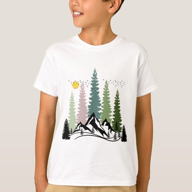 CAMISETA NATUREZA CALMA DA MONTANHA E ÁRVORES (Frente)