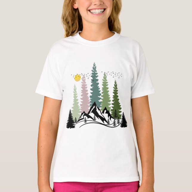 CAMISETA NATUREZA CALMA DA MONTANHA E ÁRVORES (Frente)