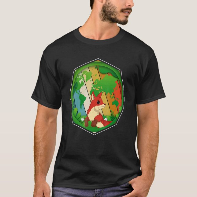 Camiseta Natureza da Terra Retrora Floresta Animal Raposa 1 (Frente)