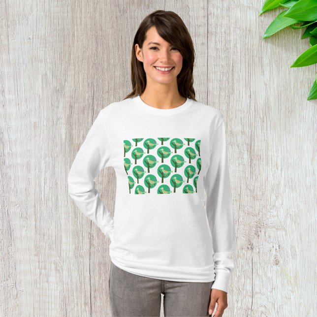 Camiseta Natureza de padrão verde de pássaro e árvore inspi (Criador carregado)