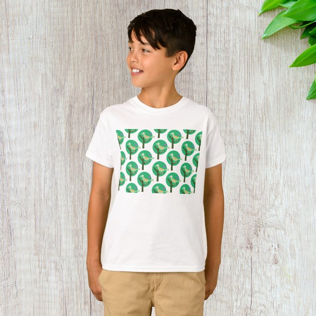 Camiseta Natureza de padrão verde de pássaro e árvore inspi (Criador carregado)