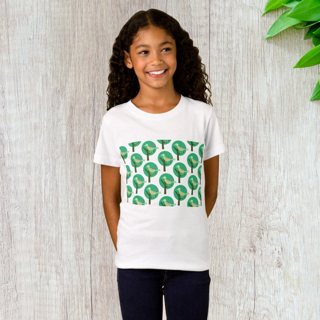 Camiseta Natureza de padrão verde de pássaro e árvore inspi (Criador carregado)