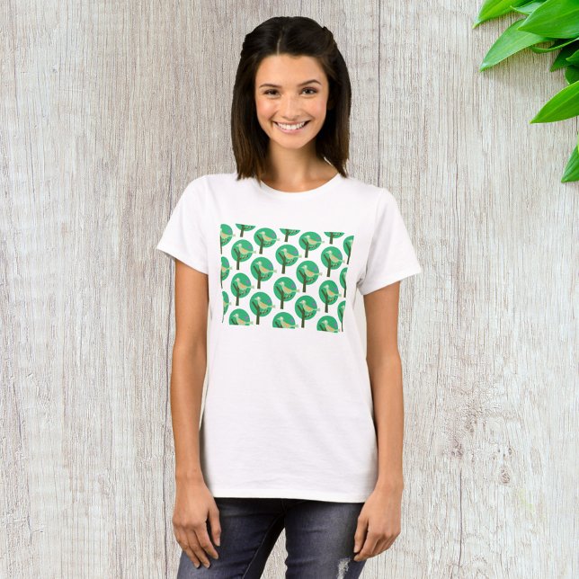 Camiseta Natureza de padrão verde de pássaro e árvore inspi (Criador carregado)