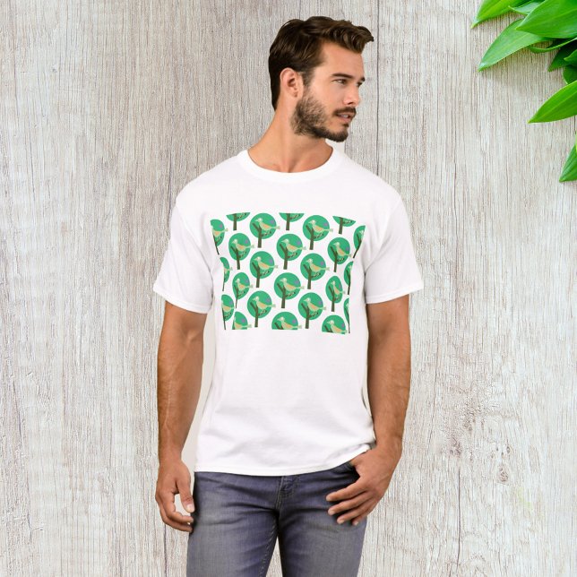 Camiseta Natureza de padrão verde de pássaro e árvore inspi (Criador carregado)