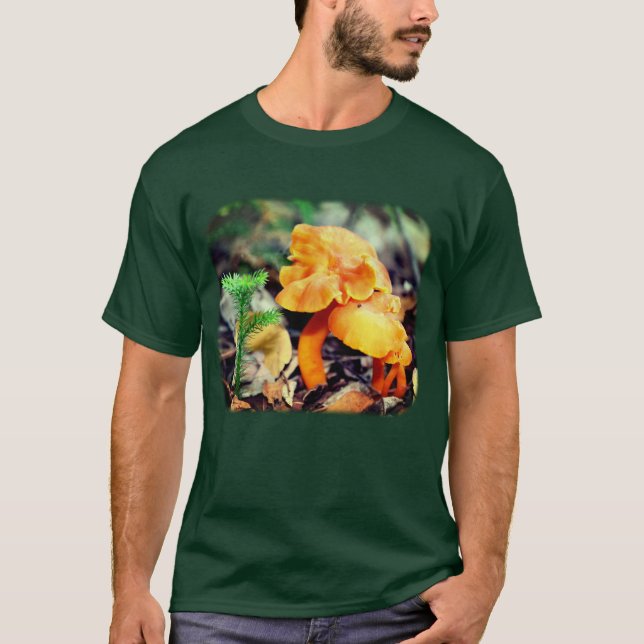 Camiseta Natureza dos Cogumelos Selvagens de Laranja Pálido (Frente)